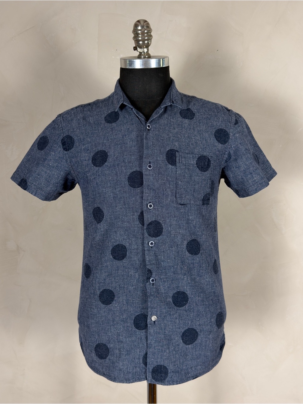 Scotch & Soda Men’s Medium Indigo Polka Dot Chambray Short Sleeve Shirt